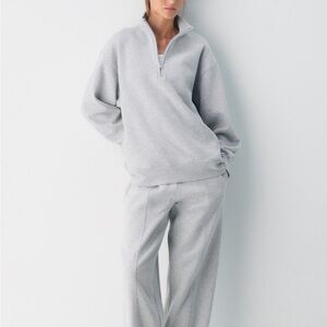 Aritzia Cozy Fleece Quarter-Zip in Light Gray Boyfriend fit